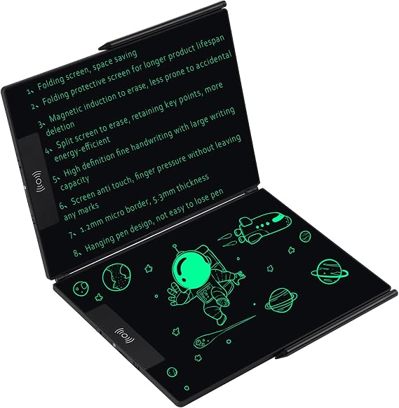 14.3in Foldable LCD Writing Tablet, Reusable Digital Notepad with Lock | 14.3in foldable LCD notepad with lock. Bezel-free, fine-tip stylus, ultra-slim. Replaces paper, no charging.