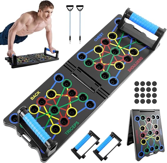 Multifunction Foldable Push Up Board, 24-in-1 Portable Press Up Board, Home Workout Fitness Board with Resistance Bands,Handles&Non Slip Stickers,for Exercise Shoulders,Chest,Back and Triceps