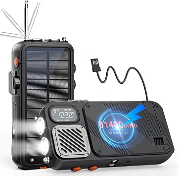 Emergency Radio&22000mAh Solar Power Bank, FM NOAA Weather Radio, Portable Hand Crank Bluetooth Radio, 20W Fast Charge Wireless Phone Charger, SOS Flashlight for Emergency/Home (Orange)