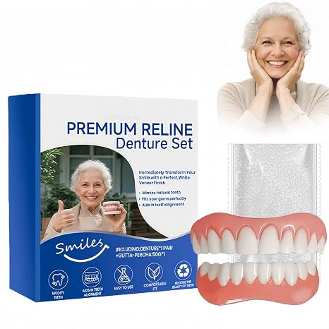Premium Reline Denture Set,Soft Silicone Denture Liners,Silicone Dentures Full Mouth,Sil/icone Denture Reline Kit,Soft Denture Reline Kit,Comfortable and Adjustable,for No Teeth Women & Men,Easy Use