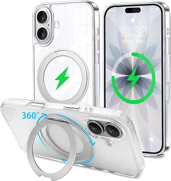 for iPhone 17 Case, Transparent, Compatible with MagSafe, Ring 360°