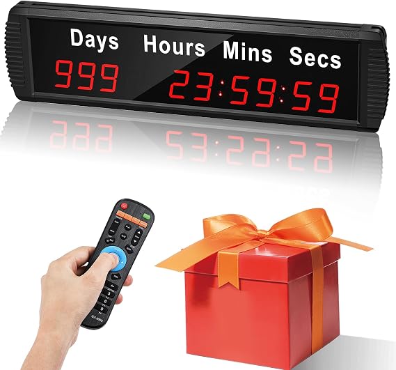 Days Countdown Clock Yearly Countdown Clocks Up to 999 Days with Hours Minutes Seconds for Retirement Christmas Wedding, Remote Control Led Countdown/Timing Up Timer Wall Clock (1.8'')