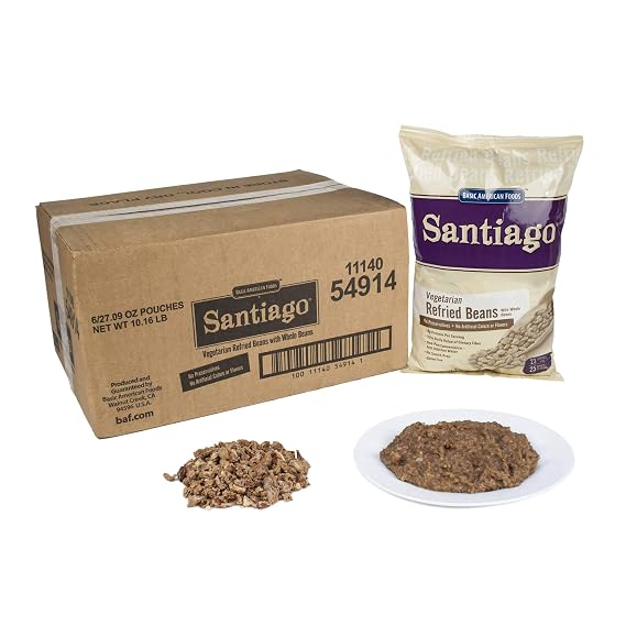 Santiago Whole Vegetarian Refried Pinto Beans - 27.07 oz. pouch (Pack of 6)