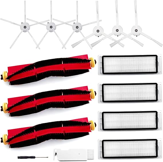 13 Packs Replacement Parts Compatible for Roborock S6 Pure, S6, E4,S4 Max, S6 MaxV, S5, S5 Max, S4, E2, E3,E5 E20 E25 E35 S50 S65 Xiaomi Mijia Robot Vacuum, 3 Main Brushes, 4 Filters, 6 Side Brushes
