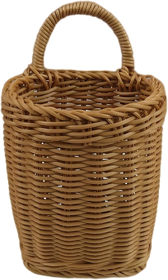 Wall Hanging Baskets Handmade Rattan Woven Basket with Handle Rustic Farmhouse Wicker Wall Decor for Living Room Door Garden Kitchen Home Storage