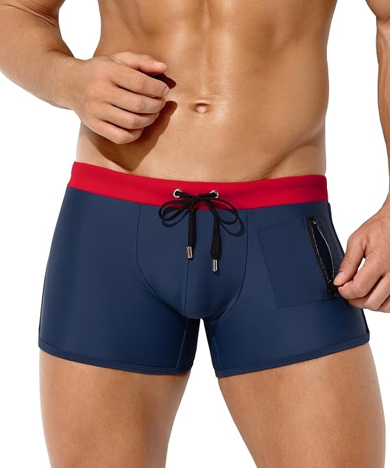 Men's Swimming Trunks Shorts with Zipper Pockets Quick Dry Swimwear Boxers Underwear Drawstring Summer Beach Board Shorts Swimsuit Bottom