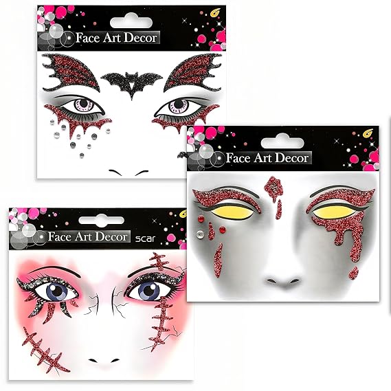 Halloween Cosplay Face Jewels Vampire Blood Costume Festival Face Gems Stick on Bat Scar Wound Rhinestone Tattoo Stickers Pasties Self Adhesive Temporary Tattoos Jewelry for Party