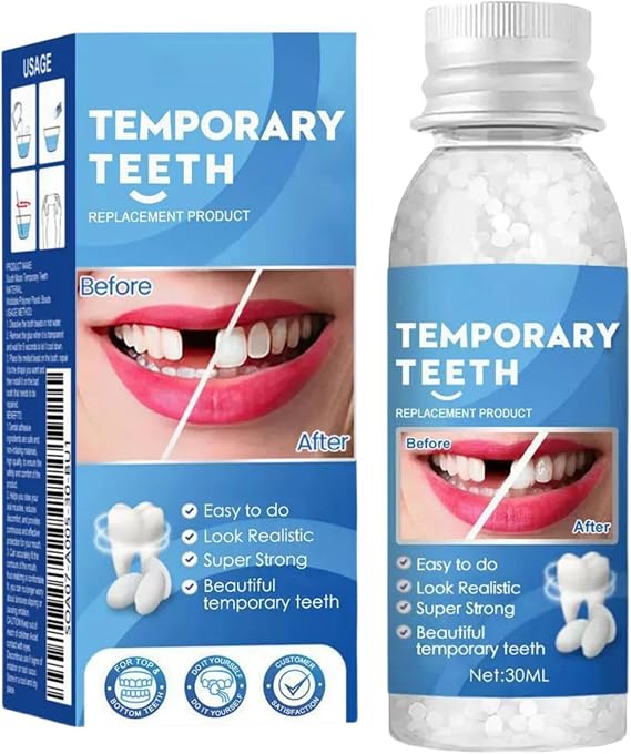 Dental Repair Kit with Moldable False Teeth - Temporary Solution to Replace Missing or Broken Teeth - Includes Repair Beads for Fixing and Filling - Ideal Fake Dental Replacement Kit