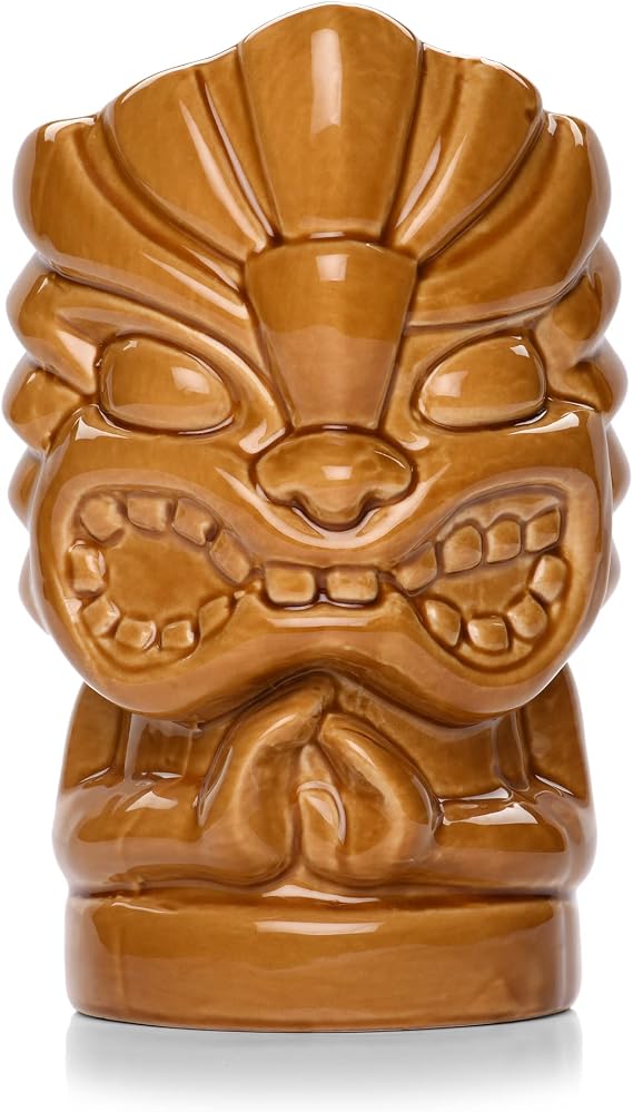IMPULSE! Tiki Gold Gumba Tumbler - Hawaiian Inspired Ceramic Drinkware for Tropical Cocktails, Easy Cleaning, Vibrant Vibes! Perfect for Gifting! Decor, Art, Mug