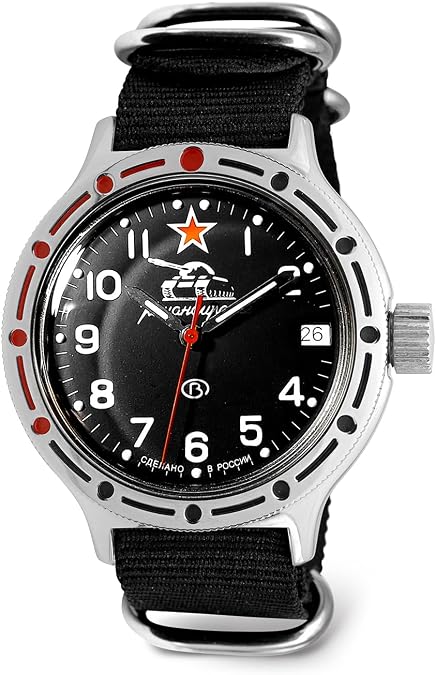 VOSTOK | Mens Tank Commander Russian Amphibian Automatic Self-Winding Military Style Watch | WR 200 m | Model 420306 Amfibia