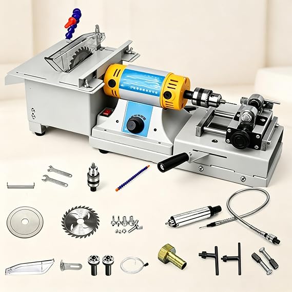 Gemstone Grinding Faceting Machine, DIY Faceted Gem Polishing Machine 800-10000 RPM Jewelry Polisher, 750W Mini Table Rock Saw with Adjustable Speed StandardKit
