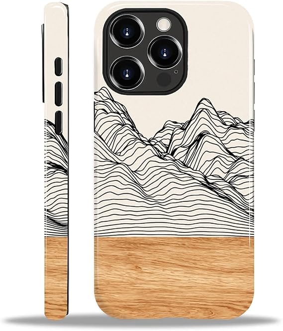 ZHEGAILIAN ケース iPhone 15 Pro Max対応 ハイブリッド 2層ハードシェル 女の子 男の子 女性 男性用 Mountain Peak 木目 デザイン 電話ケース