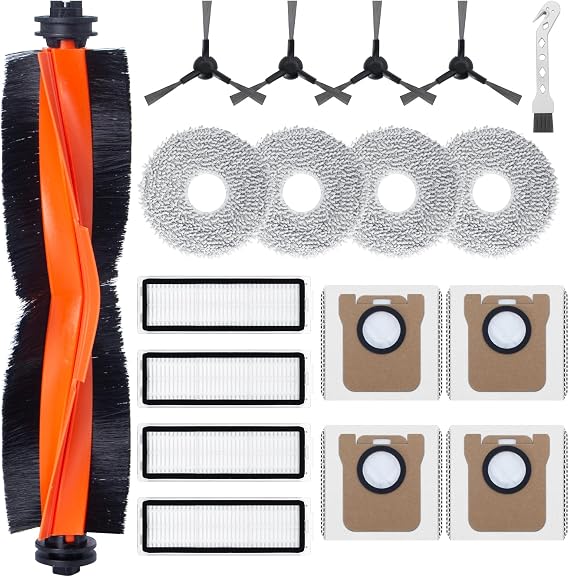 Xiaomi X20 Max/X20 Pro robot süpürge için aksesuar seti, 1 rulo fırça, 4 Hepa filtre, 4 silme bezi, 4 toz torbası, 4 yan fırça yedek parça (18 adet)