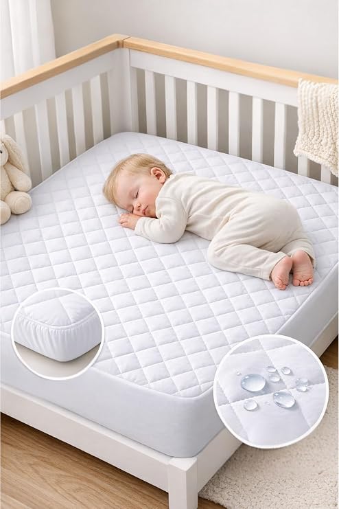 Formeya Beyaz%100 Pamuk Kapitone Fitted Su Sıvı Geçirmez Bebek-Çocuk Alezi, Park Yatak Beşik Yatak Alezi, 70x120