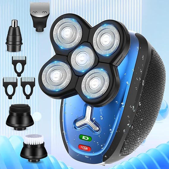 Head Shavers for Bald Men, Cordless Head Shaver, Bald Head Shavers for Men Close Shave Rechargeable Men Shaver Electric Shaver for Men Face IPX6 Waterproof Shaving Machine for Home Travel Use(Blue)