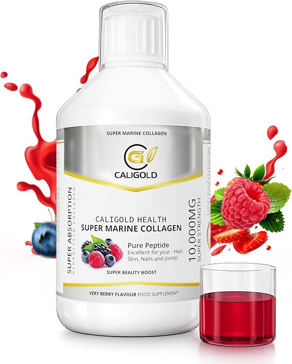 CALIGOLD Health Marine Collagen Liquid 10,000 mg| Liquid Collagen Supplement for Women & Men | Support for Skin and Hair Growth & Joint Health | Mixed Berry Flavour | 500 ml