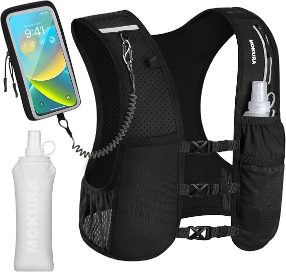 MOKURA Running Vest for Women Men with 500ML Soft Flask & Phone Holder