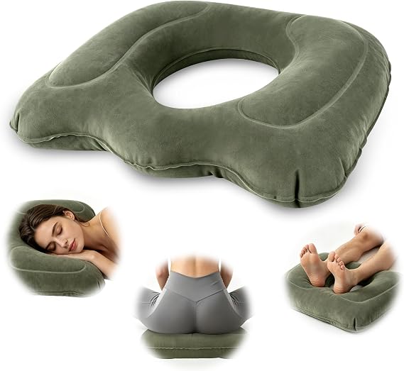 Inflatable Donut Pillow, Hemorrhoid Cushion, Ring Donut Cushion, Excellent for Tailbone, Prostate, Sciatica, Bed sores, Postpartum Pregnancy, Post-Surgical Pain-Orthopedic (Green)