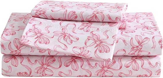 Betsey Johnson - Full Sheet Set, Soft & Lightweight Bedding, Fade & Wrinkle Resistant (Ballet Bows Pink, Full)