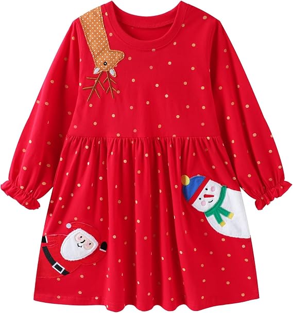 HILEELANG Toddler Girl Christmas Dress Long Sleeve Fall Winter Cotton Casual BasicTunic Shirt Dresses