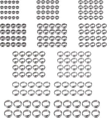 Proster 200pcs Single Ear Stepless Hose Clamps - 304 Stainless Steel Ear Clamps, Hose Clamp Clips, Ear Clamps
