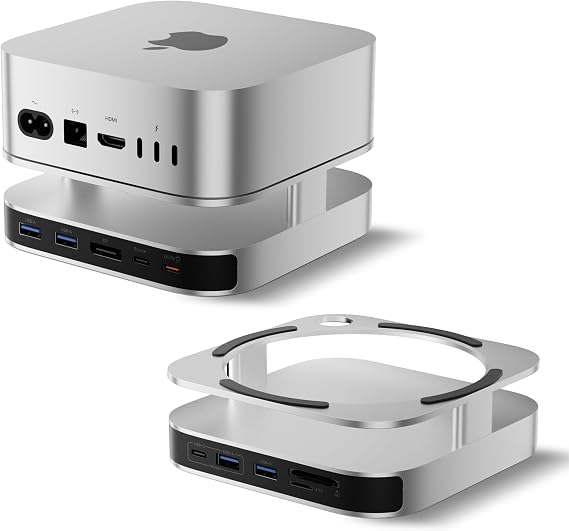 BENFEI Mac mini M4 Dock, Mac mini M4 Stand with NVMe SSD Enclosure, 4K DisplayPort Hub for Mac mini M4 &M4 Pro (2024), 10 Gbps 1 x USB C & 1 x USB A 3.2, 5 Gbps 3 x USB A 3.0, SD/TF 170 MB/s
