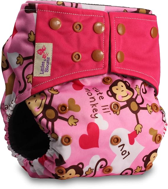 Littles & Bloomz, Reusable Pocket Real Cloth Nappy Washable Diaper Bamboo Charcoal, Pattern 8, with 2 Microfibre Inserts