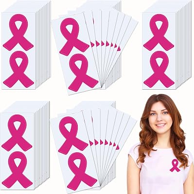 Pink Ribbon Stickers, 300 Pcs Breast Cancer Awareness Accessories Football Helmet Decals for Women Girls Events Decoration Support Groups Fundraisers Charity Survivor Party Supplies