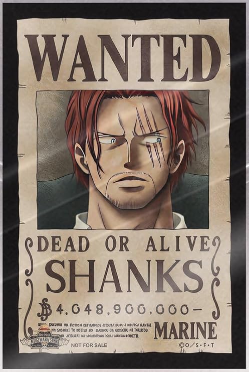One Piece - Anime TV Show Poster (Wanted: Dead Or Alive - Shanks) (Size: 24" x 36") (Laminated Poster)