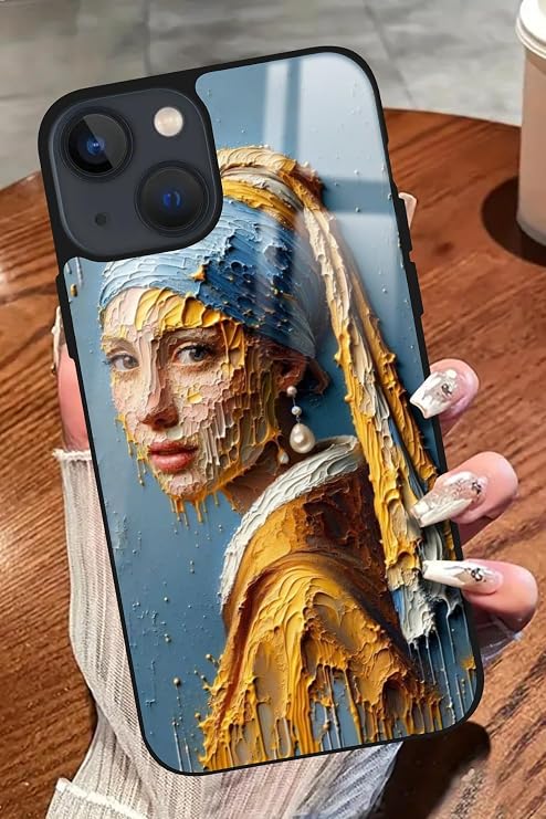 Apple iPhone 15 Plus ile Uyumlu İnci Küpeli Kız Tablo Tasarımlı Glossy Premium Kılıf