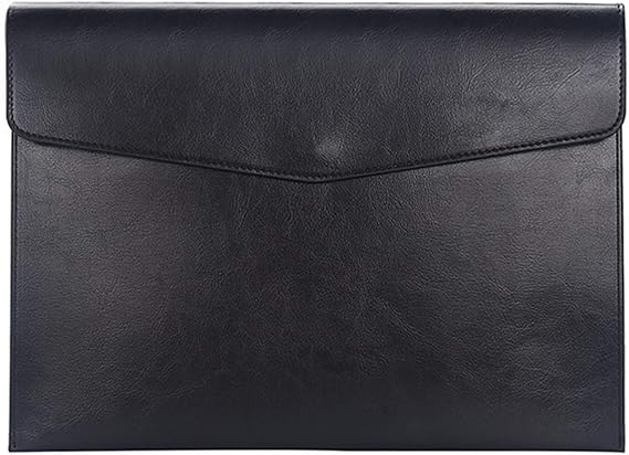 PU Leather A4 File Folder Document Holder Envelope Folder Case with Snap Closure for Receipt Contract Black