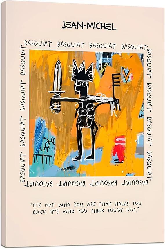 Jean Michel Basquiat Print Wall Art, Basquiat Motivational Artwork, Dorm Decor, Pop Art, Abstract Poster, Living Room Bedroom Positive Picture, Office Inspirational Decal, Framed Easy to Hang