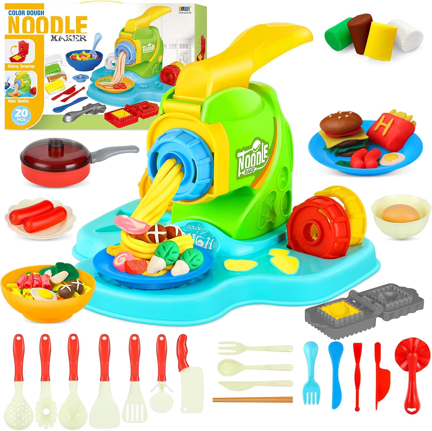 Color Dough Toys, 35PCS Kitchen Creations Color Dough Noodle Maker Machine Playset, Play Color Dough Set Play Food Toys Christmas Birthday Gift for Boys Girls Age 3 4 5 6 7 8