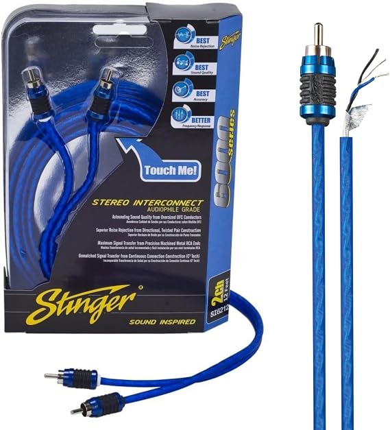 Stinger 17 Feet 2-Channel Hyper-Flex RCA Interconnect, Shielded Directional to Protect Against Interference, Stereo Interconnects, OFC Copper Audio Cable, SI6217