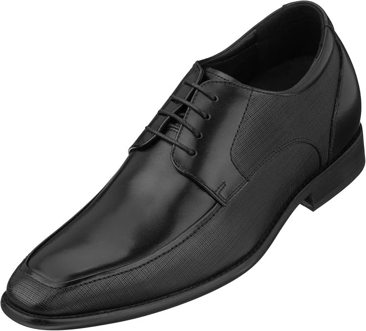CALTO Men's Invisible Height Increasing Elevator Shoes - Black Premium Leather Lace-up Formal Derby Oxfords - 3 Inches Taller
