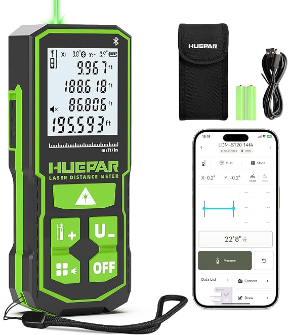 Huepar Bluetooth Laser Measure, 120m(400ft) Laser Distance Meter, SG-BT