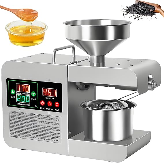 Oil Press Machine,820W Automatic Electric Oil Press Machine,Cold Hot Stainless Steel Oil Press,Temperature Control Electric Oil Expeller Machine for Commercial Home Kitchen