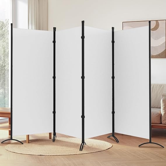 Room Divider, 6FT Tall Folding Partition Room Dividers 4 Panel, Portable and Freestanding Room Divider Screen Wall Divider for Home and Office, White