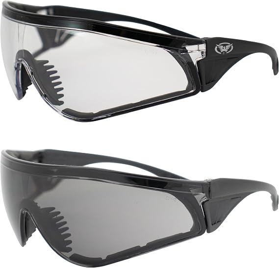 Global Vision Python Padded Motorcycle Glasses ANSI Z87+ Safety 2 Pair Black w/Clear & Smoke Lenses