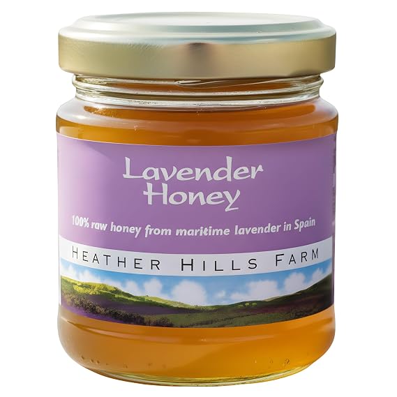 Heather Hills Farm Raw Spanish Lavender Honey 113g (4 Oz) | Pure, Natural, Unfiltered & Unpasteurized | Runny, Amber, Clear Monofloral Honey in Glass Jar | Sweet Food Spread Gift, Made in Spain
