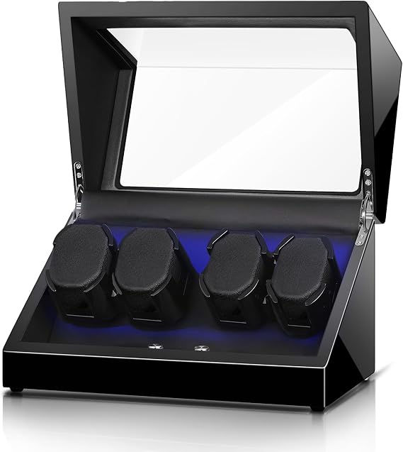 Watch Winder for 4 Watches, Automatic Watch Winders Box Rotating Display Case with Quiet Motor, for Men and Women