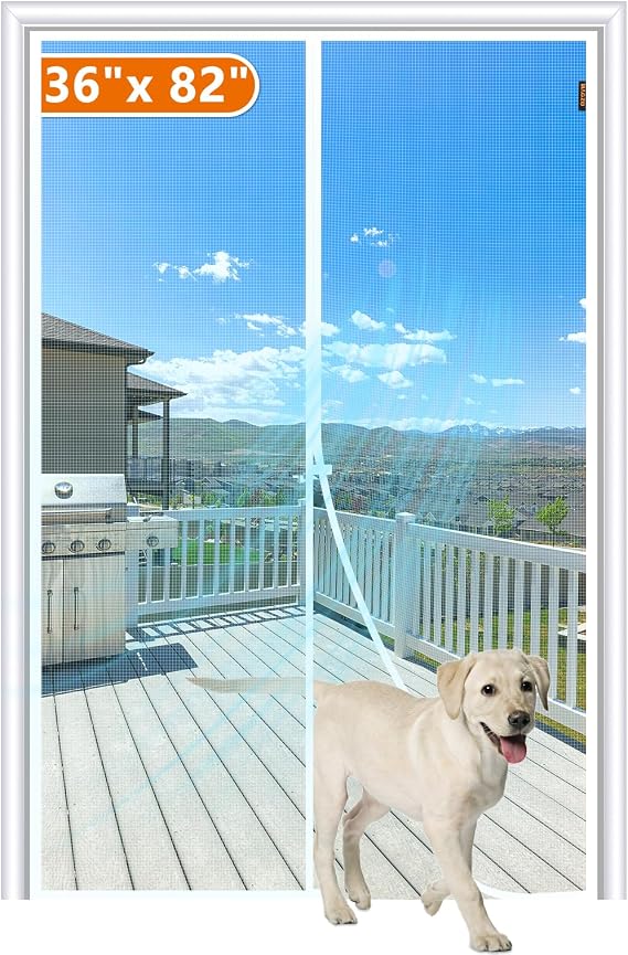 MAGZO Magnetic Screen Door Fits Door Size 36"x 82", Hands-Free Mesh White