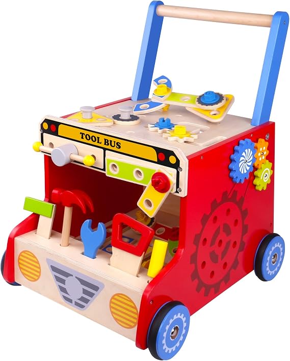 Fat Brain Toys My Fixer Upper Tool Bus - Toddler Walker & Pretend Workbench, 18 mos+