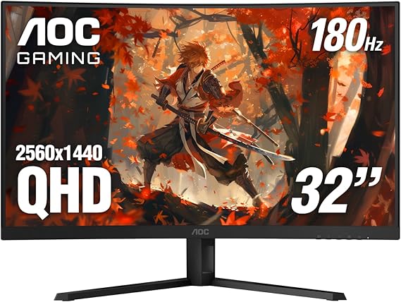 AOC 32 Inch Curved Gaming Monitor 2K QHD 180Hz VA 0.5ms HDR, CQ32G4VE