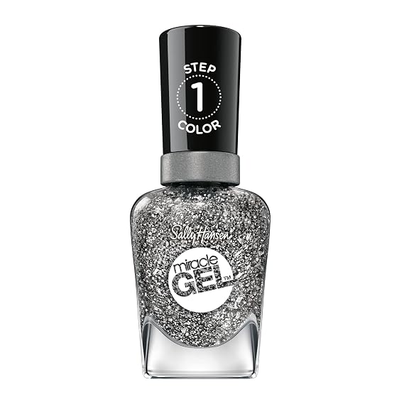 Sally Hansen Miracle GelTM, Deep Sea Diamond, Long Lasting, Gel-Like Formula, No UV Lamp Needed, Silver Glitter Nail Polish