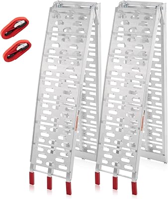 TRIBLE SIX 2Pcs 7.5 Folding Loading Ramp Truck Trailer Ramps 1500 lbs. Capacity Folding Loading Ramps for ATVUTVMotorcycleLawn MowerPickup TrucksSnow Blower, Lightweight Portable