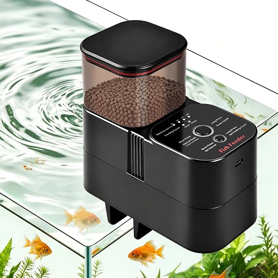 Automatic Fish Feeder for Aquarium, 300mL Moisture-Proof Fish Food Dispenser with Feeding Timer & Count, USB Rechargeable Auto Feeder for Betta Koi Turtle Vacation Weekend Trip
