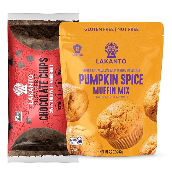 Lakanto Sugar Free Pumpkin Spice Muffin Mix with Sugar Free Semi Sweet Dark Chocolate Chips