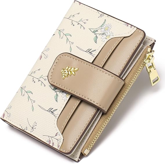 GAEKEAO Small Wallets for Women RFID Blocking Leather Bifold Zipper Pocket Wallet Credit Card Holder with ID Window