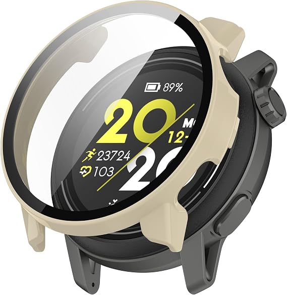 Screen Protector Case Compatible with COROS PACE 3, Full Coverage Hard PC Plated Bumper Cover Protective Cases Frame Tempered Glass Screen Protector for COROS PACE 3 Sport Watch (Apricot)